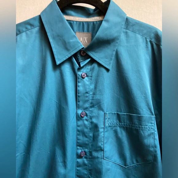 Armani Exchange Cotton teal blue button up shirt  Sz L - Picture 4 of 10